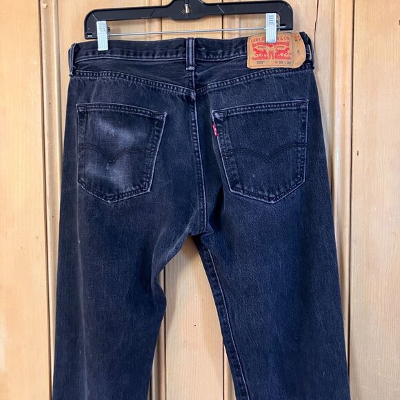 LEVI'S 501 Mens Vintage Button Fly Distressed Red Tab Jeans 33x34 Black AN EXC - Picture 5 of 12